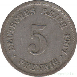 Монета. Германия (Германская империя 1871-1922). 5 пфеннигов 1907 год. (E).