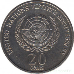 Монета. Австралия. 20 центов 1995 год. 50 лет ООН.