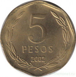 Монета. Чили. 5 песо 2002 год.