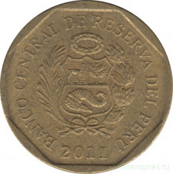 Монета. Перу. 10 сентимо 2011 год.