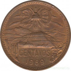 Монета. Мексика. 20 сентаво 1969 год.