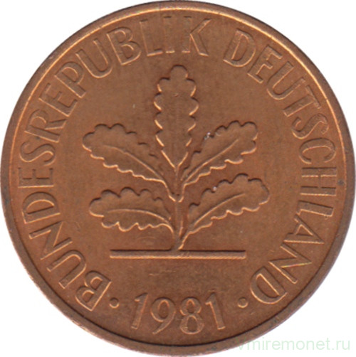 Монета. ФРГ. 2 пфеннига 1981 год. Монетный двор - Штутгарт (F).