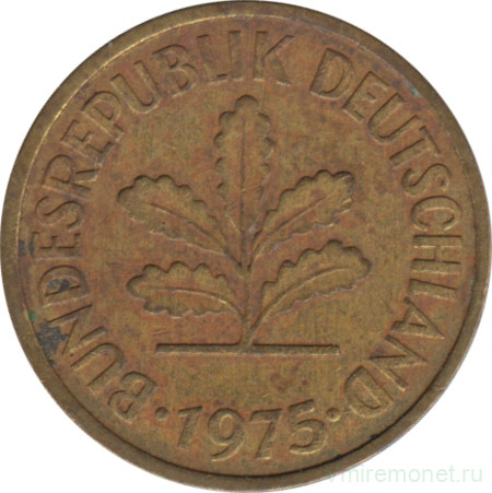 Монета. ФРГ. 5 пфеннигов 1975 год. Монетный двор - Штутгарт (F).