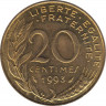  Монета. Франция. 20 сантимов 1993 год. ав.