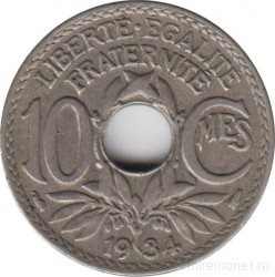Монета. Франция. 10 сантимов 1934 год.