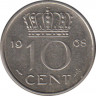 Монета. Нидерланды. 10 центов 1968 год. ав.