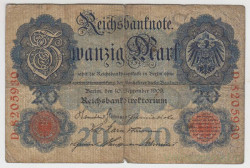 Банкнота. Германия. Германская империя (1871-1918). 20 марок 1909 год.