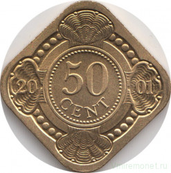 Монета. Нидерландские Антильские острова. 50 центов 2001 год.