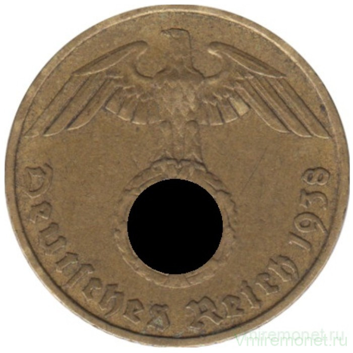 Монета. Германия. Третий Рейх. 5 рейхспфеннигов 1938 год. Монетный двор - Гамбург (J).