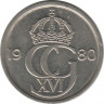 Аверс. Монета. Швеция. 25 эре 1980 год.