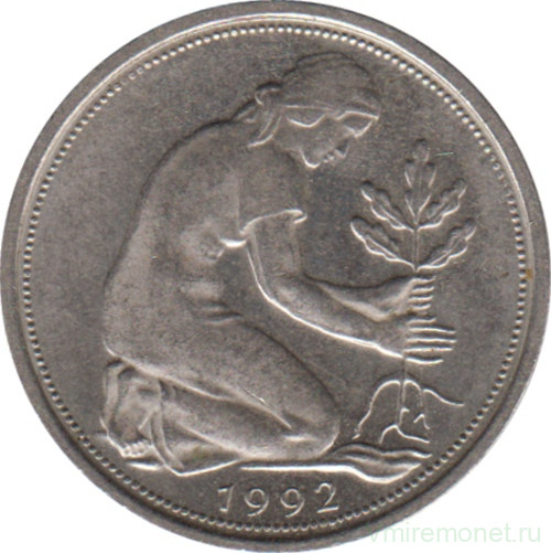 Монета. ФРГ. 50 пфеннигов 1992 год. Монетный двор - Гамбург (J).