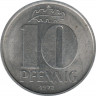 Монета. ГДР. 10 пфеннигов 1972 год. ав.