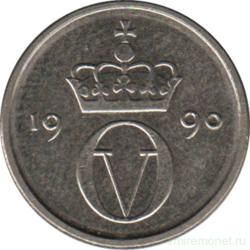 Монета. Норвегия. 10 эре 1990 год.