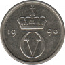  Монета. Норвегия. 10 эре 1990 год. ав.