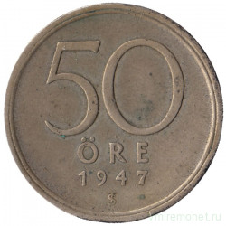 Монета. Швеция. 50 эре 1947 год. Серебро.