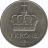 Монета. Норвегия. 1 крона 1980 год. ав.