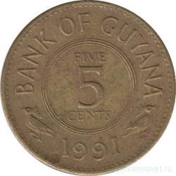 Монета. Гайана. 5 центов 1991 год.