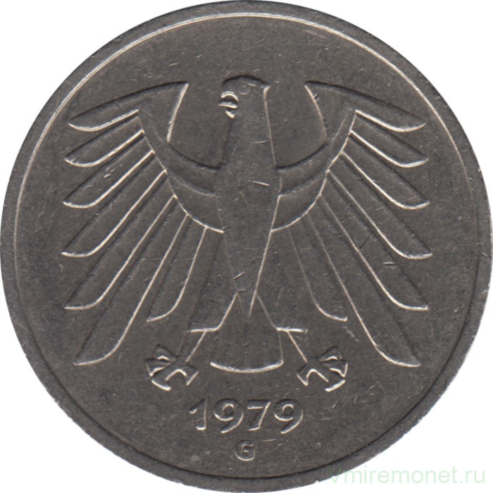 Монета. ФРГ. 5 марок 1979 год. Монетный двор - Карлсруэ (G).