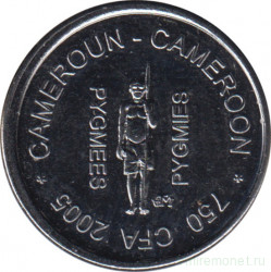 Монета. Камерун. 750 франков 2005 год. Пигмеи. Сталь.
