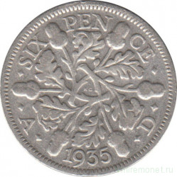 Монета. Великобритания. 6 пенсов 1935 год.