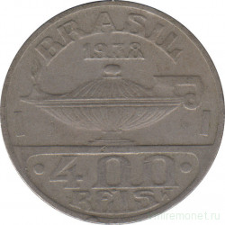 Монета. Бразилия. 400 рейсов 1938 год. (старый тип).