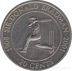 Монета. Австралия. 20 центов 2001 год. Сэр Дональд Брэдман (1908 - 2001).