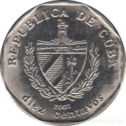 Монета. Куба. 10 сентаво 2002 год (конвертируемый песо).