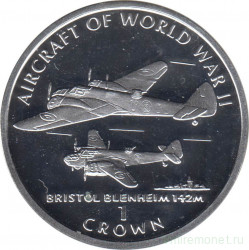 Монета. Великобритания. Остров Мэн. 1 крона 1995 год. Авиация Второй Мировой войны.  Bristol Blenheim 142M. Серебро.