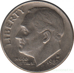 Монета. США. 10 центов 1982 год. Монетный двор D. 