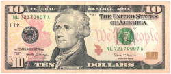 Банкнота. США. 10 долларов 2017 год. Серия NL. Тип W545B(1).
