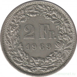 Монета. Швейцария. 2 франка 1969 год.