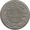 Монета. Швейцария. 2 франка 1969 год. ав.