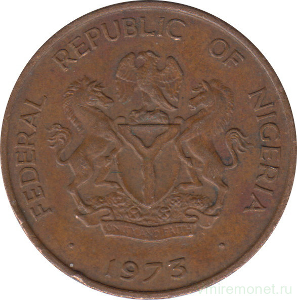 Монета. Нигерия. 1 кобо 1973 год.