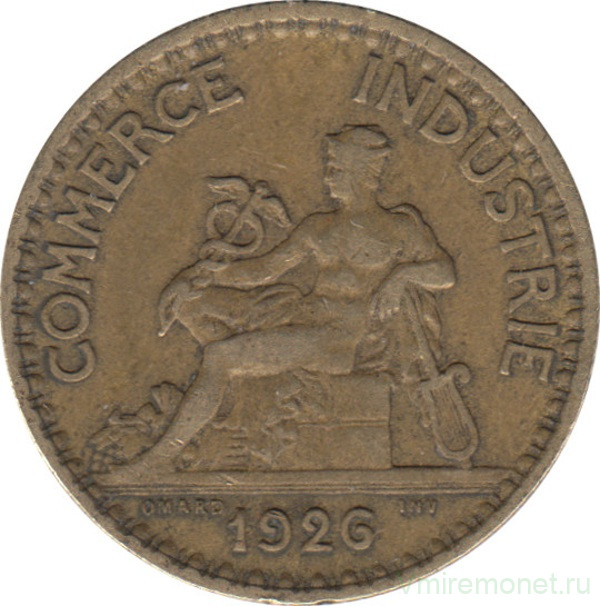 Монета. Франция. 1 франк 1926 год. Брак (аверс - omard).
