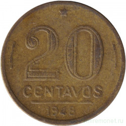 Монета. Бразилия. 20 сентаво 1948 год. Новый тип.