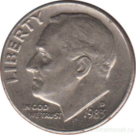 Монета. США. 10 центов 1983 год. Монетный двор D.