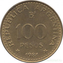 Монета. Аргентина. 100 песо 1981 год.