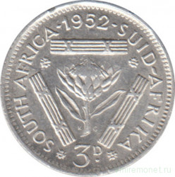 Монета. Южно-Африканская республика (ЮАР). 3 пенса 1952 год.