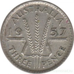 Монета. Австралия. 3 пенса 1957 год.