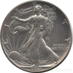 Монета. США. 1 доллар 1991 год. Шагающая свобода.