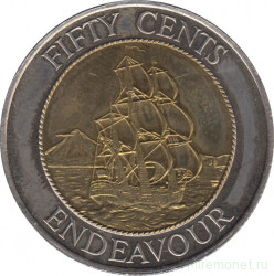 Монета. Новая Зеландия. 50 центов 1994 год. Парусник.