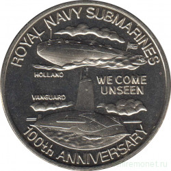Монета. Тёркс и Кайкос. 5 крон 2001 год. 100 лет Подводному флоту Великобритании.