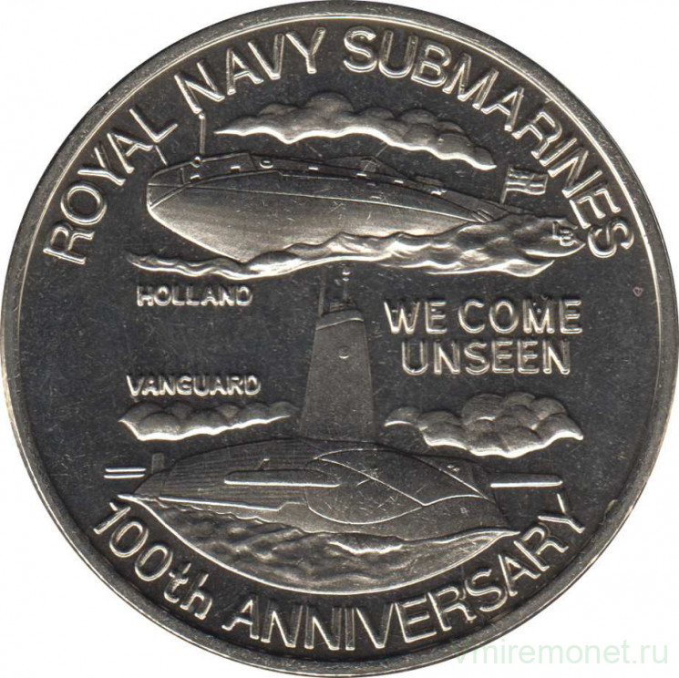Монета. Тёркс и Кайкос. 5 крон 2001 год. 100 лет Подводному флоту Великобритании.