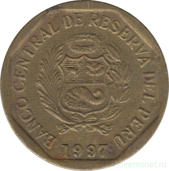 Монета. Перу. 10 сентимо 1997 год.