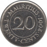 Монета. Маврикий. 20 центов 2001 год. ав.