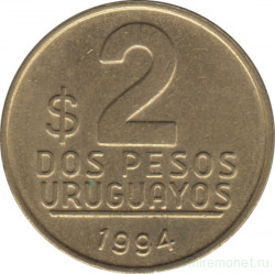 Монета. Уругвай. 2 песо 1994 год.