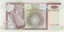 Банкнота. Бурунди. 50 франков 2007 год. Тип 36g.