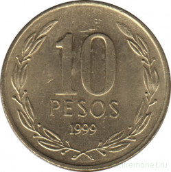 Монета. Чили. 10 песо 1999 год.