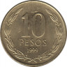 Монета. Чили. 10 песо 1999 год. ав.