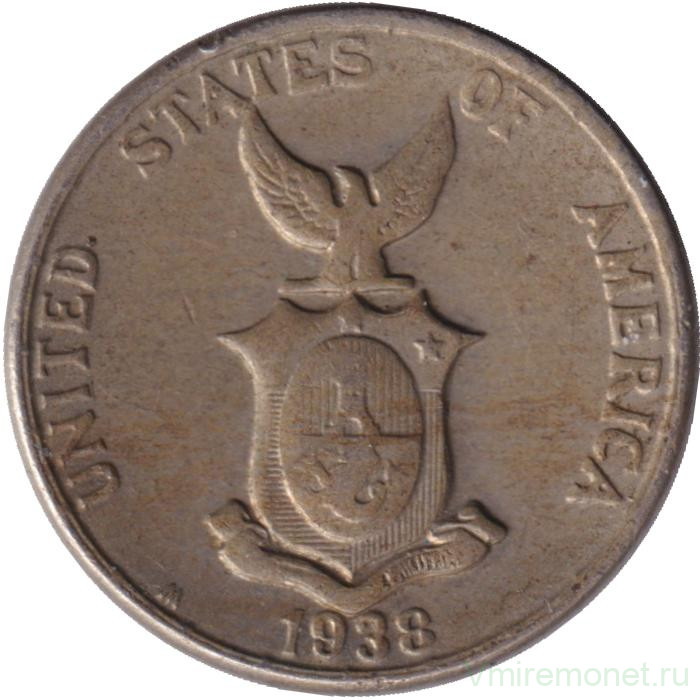 Монета. Филиппины. 5 сентаво 1938 год.
